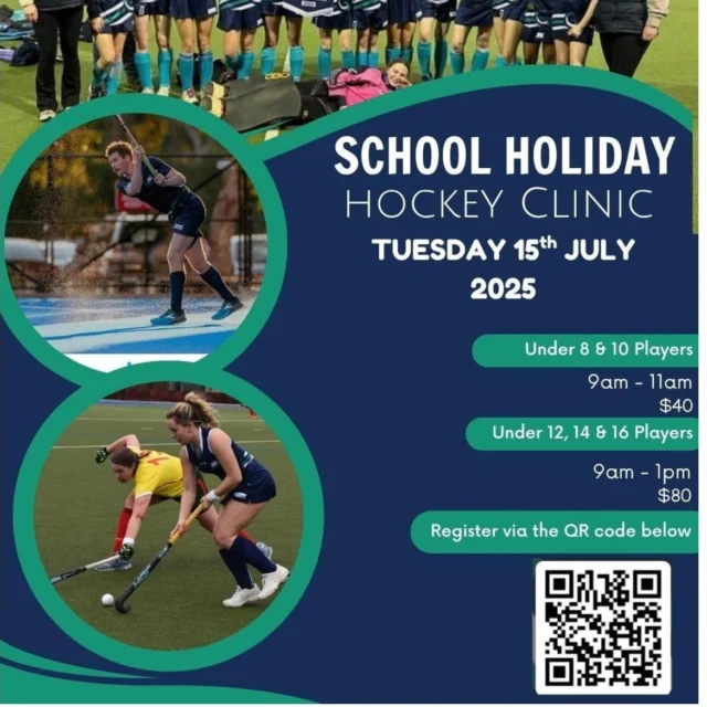 The next Hockey Geelong school holiday clinic will be offered on Tuesday the 15th July. 

The coaches will be senior Hockey Geelong Sharks players and also the Hockey Geelong Junior Development coach Nic Brydon.

https://www.hockeygeelong.asn.au/2025/05/school-holiday-clinic-2