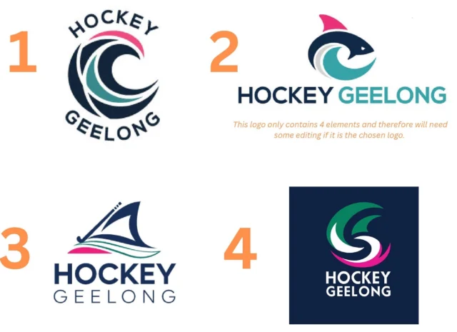 With the new facility at Stead Park on the horizon marking a new era for Hockey Geelong (HG), it is also an opportunity to reimagine our HG logo.

In 2025, Hockey Geelong is made up of six vibrant, passionate and inclusive clubs:
Corio, Geelong Jaguars, Newtown, Saints, Torquay, and Sharks.

For over 20 years, our wave logo has proudly carried our hockey communities identity — inspired by the ocean that surrounds us and the movement that defines our sport.

The refreshed logo design should reflect unity and be able to honour the past whilst embracing the future:
Blue and white link us unmistakably to Geelong.
Green pays tribute to the original uniforms that shaped our early story.
The addition of the vibrant hot pink, celebrates the women at the heart of our sport.

The 6 (Six) distinct elements in each of the designs, represent the 6 pillars of our 2025 competition: Corio, Geelong Jaguars, Newtown, Saints, Torquay, and Sharks.

The logo, should be a visual identity that is recognisable and meaningful across multiple platforms.

A symbol for the next generation of players, supporters and officials who will guide our vision into the future.

Six clubs. One vision. Hockey Geelong.

Clubs and club members are invited to consider these four proposed logo designs and provide feedback regarding the preferred design by 15 July 2025
Email to admin@hockeygeelong.asn.au